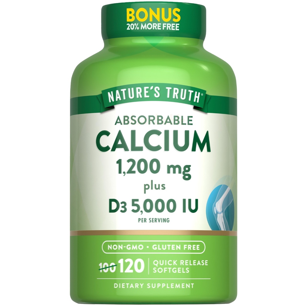 ビタミンD3 5000 IUの性質の真理吸収性カルシウム1200mg | 120 Softgels | 炭酸カルシウム | 非GMO&グルテンフリーサプリメント