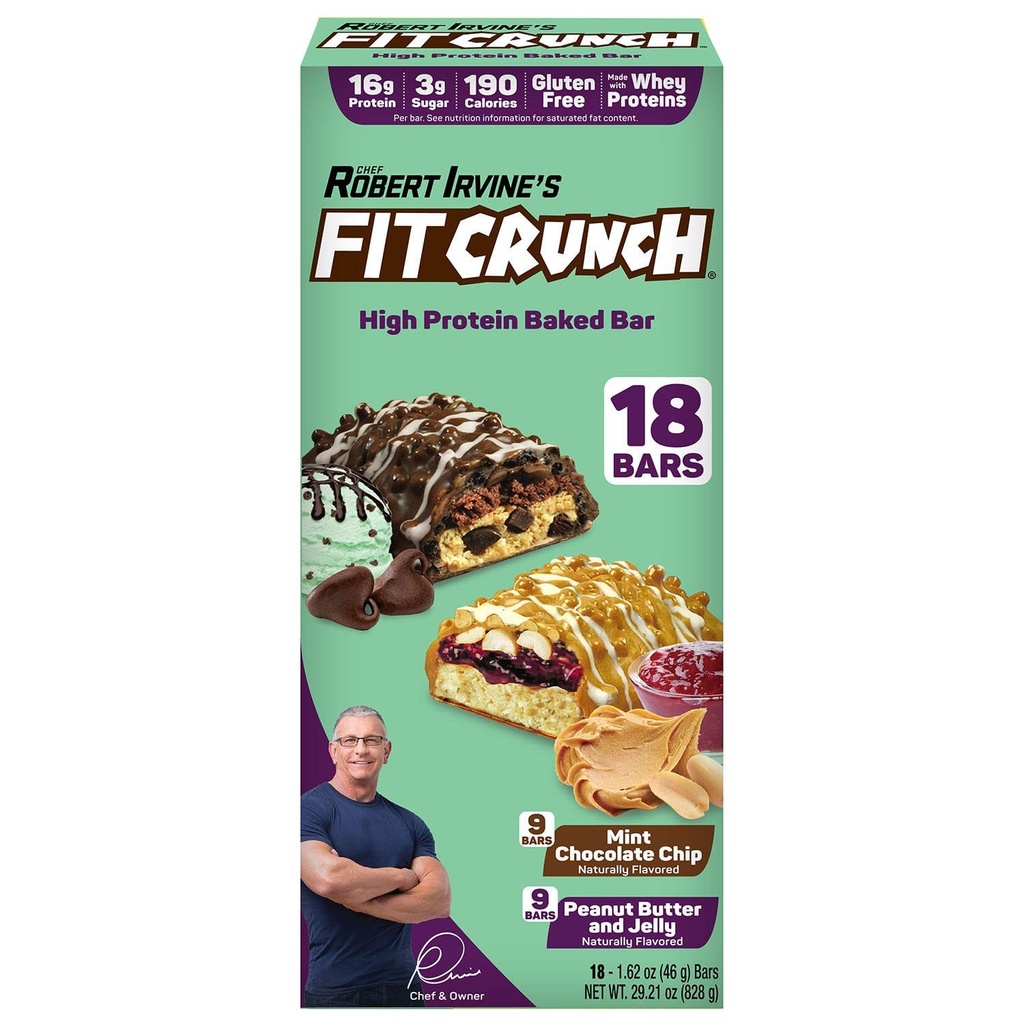 FITCRUNCHプロテインバー、スナックサイズバラエティパック、グルテンフリー(18バー、ミントチョコレートチップ&ピーナッツバターゼリー)