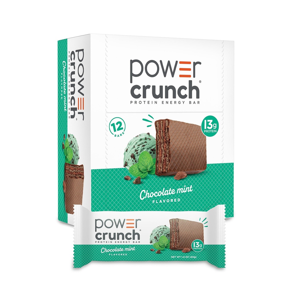 パワークランチプロテインウエファーバー、おいしい味、チョコレートミント、1.4オンス(12カウント)のハイプロテインスナック