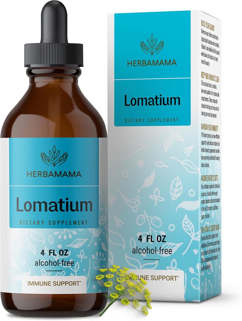 HERBAMAMA Lomatium Root Tincture - ビーガンLung Cleanse&Detox用Lomatium Dissectum抽出物 - 非GMO、アルコール&砂糖フリー呼吸器肺サポートサプリメント、56日間の供給