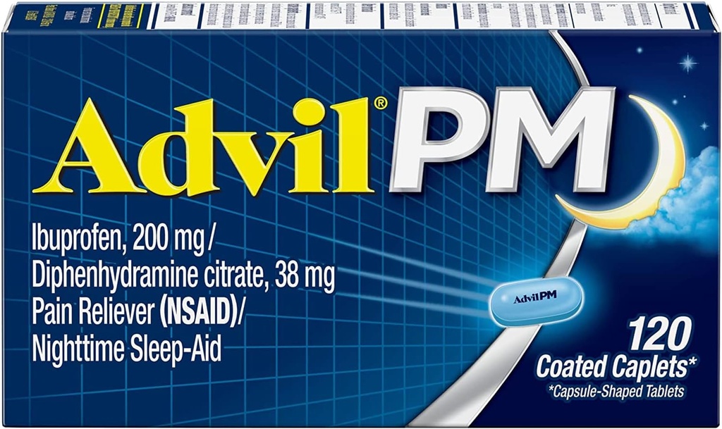 Advil PM (120の計算) 痛みのReliever/Nighttimeの睡眠の援助の上塗を施してあるカプレット、200mg Ibuprofen、38mg Diphenhydramine (パッケージ2)
