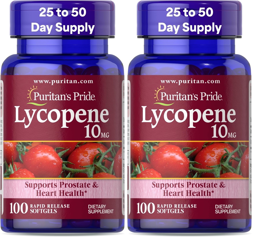 Puritan's Pride Lycopene, 前立腺と心の健康サポートのためのサプリメント* 10 Mg Softgels, 100 カウント (パッケージ 2)