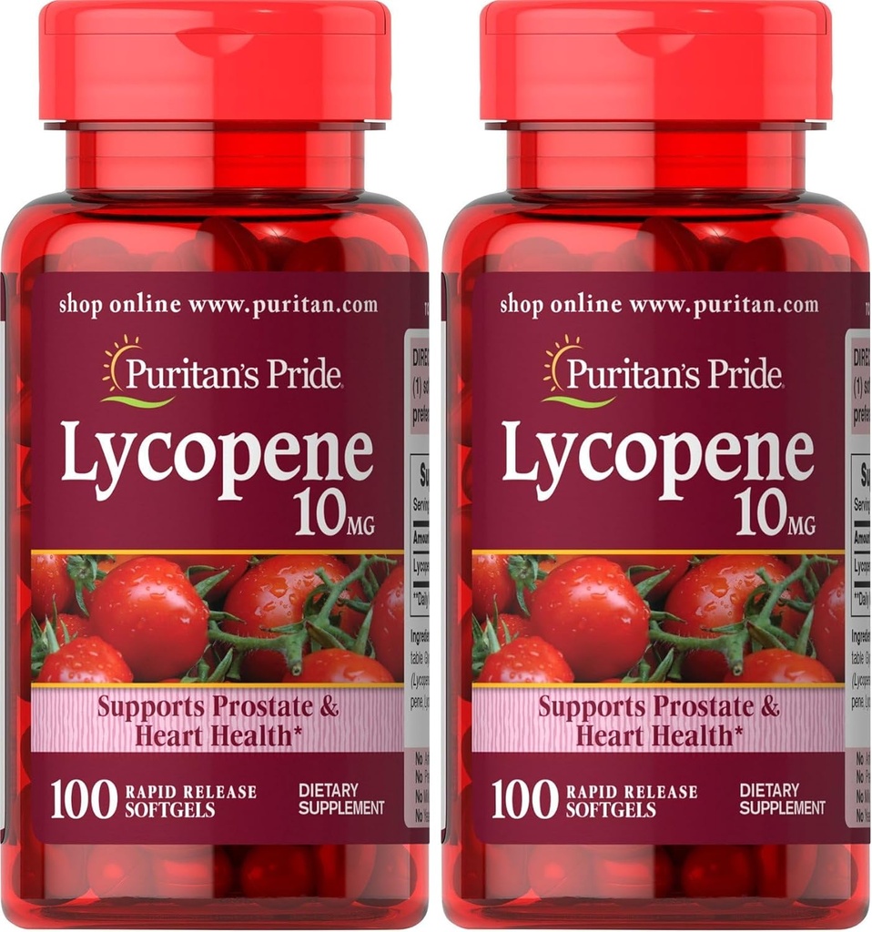 Puritan's Pride Lycopene, 前立腺と心の健康サポートのためのサプリメント* 10 Mg Softgels, 100 カウント (パッケージ 2)