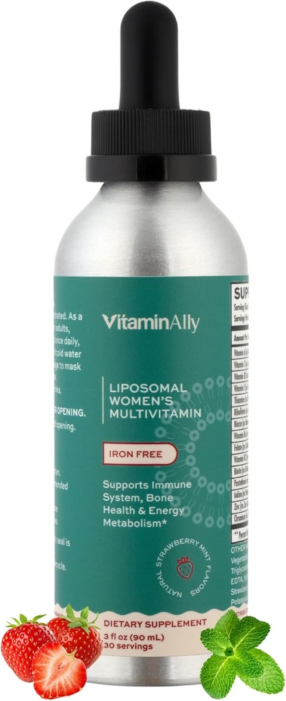 Liposomal Women's Liquid Multivitamin Iron Free Drops|砂糖無料|GMO非GMO|グルテンフリー|免疫システム、骨の健康とエネルギー代謝をサポート