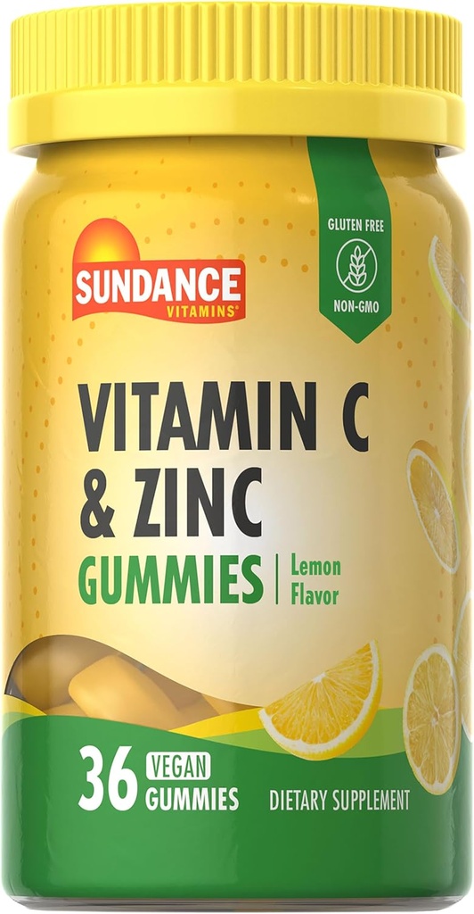 Sundance Vitamin C and Zinc Gummies | 36 Count | Lemon Flavor | Vegan, Non-GMO, and Gluten Free Supplement