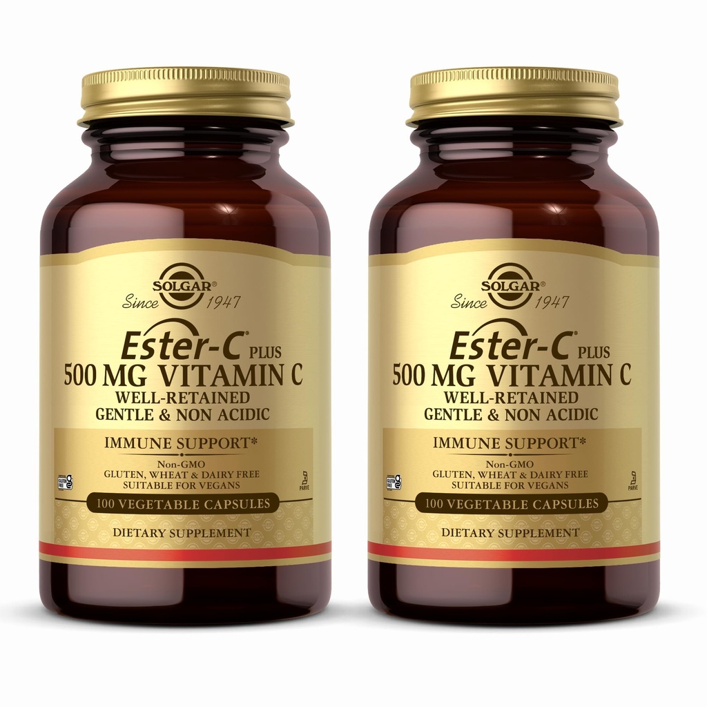 Solgar Ester-C Plus 500mgビタミンC(Ascorbate Complex) - 100野菜カプセル、パック2 - 抗酸化剤&免疫サポート - 非GMO、ビーガン、グルテンフリー、コシャ - 200トータルサービング