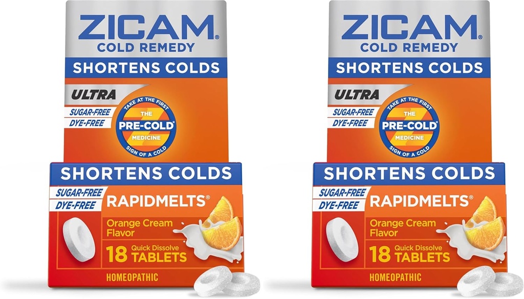 ジカムの超冷たい救済亜鉛ラピメル、オレンジ クリームの味、ホメオパシー、風邪の短くする薬は、砂糖なし、染料なし、18の計算をショートさせます(2のパック)