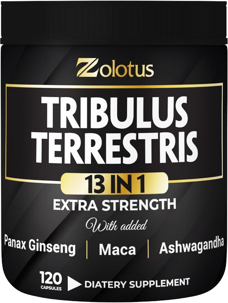 Zolotus 13in1 Tribulus Terrestrisは、マカ、Horny Goat Weed、Panax Ginseng、Sw Palmetto、Tongkat Ali、Shilajit、その他 - エネルギー、Stamina サプリメント 男性と女性 - 120 カウント
