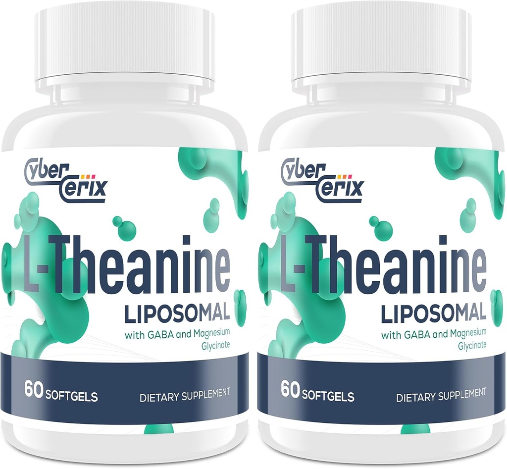 Liposomal L-Theanine 500mg, Complex with GABA 200mg & Magnesium 100mg, Extra Strength Supplement for Calm, Relaxation & Focus, Gluten Free - 120 Capsules