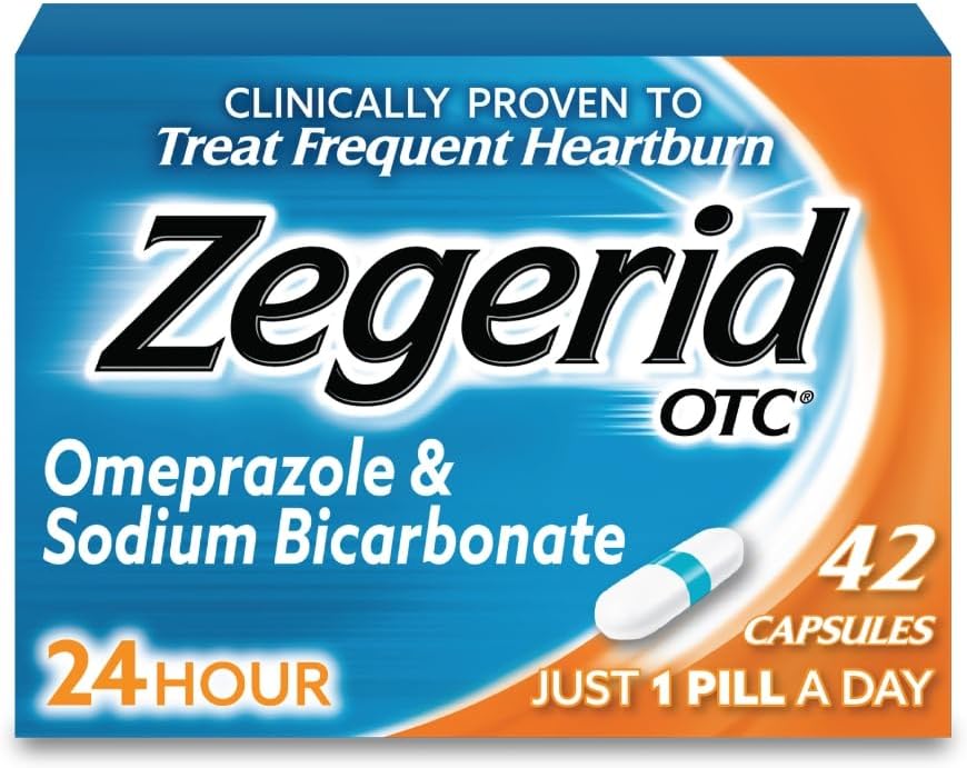 ゼジェリドOTC、24時間ハートバーンリリーフ、酸リフラックス薬およびアントエイド、Frequent Heartburn、Omeprazole 20mg +重炭酸ナトリウム、プロトンポンプ阻害剤(PPI)、42カプセル