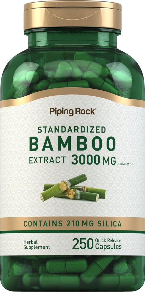 ピッピングロック竹エキスカプセル | 3000mg | 250カウント | ハーブサプリメント | シリカ 210mg | ノンGMO、グルテンフリー