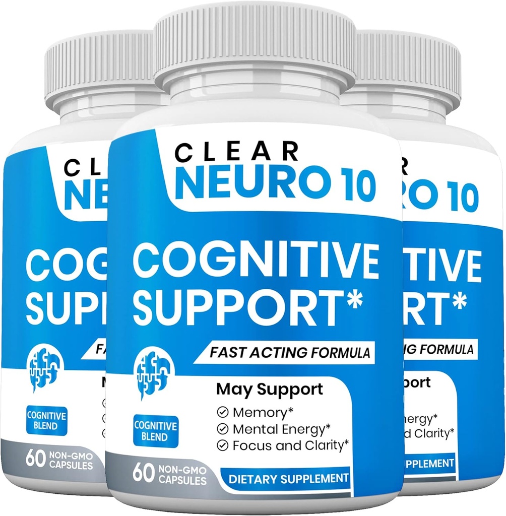 Clear Neuro 10, Improves Focus & Concentration, Promoting Normal Memory Function & Brain Health, Prevents Memory Loss (3 Pack)