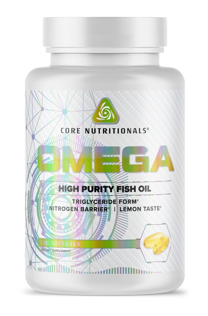 コア栄養成分オメガ高純度魚油 | トリグリセリドフォーム EPA & DHA | 1300mgオメガ-3s | 脳・心臓の健康サポート | レモン味 | 120 Softgels