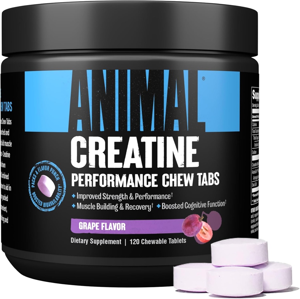 Animal Omega Omega 3 & 6 Supplement with Creatine Chews Tablets Enhanced with AstraGin 30 Day Pack