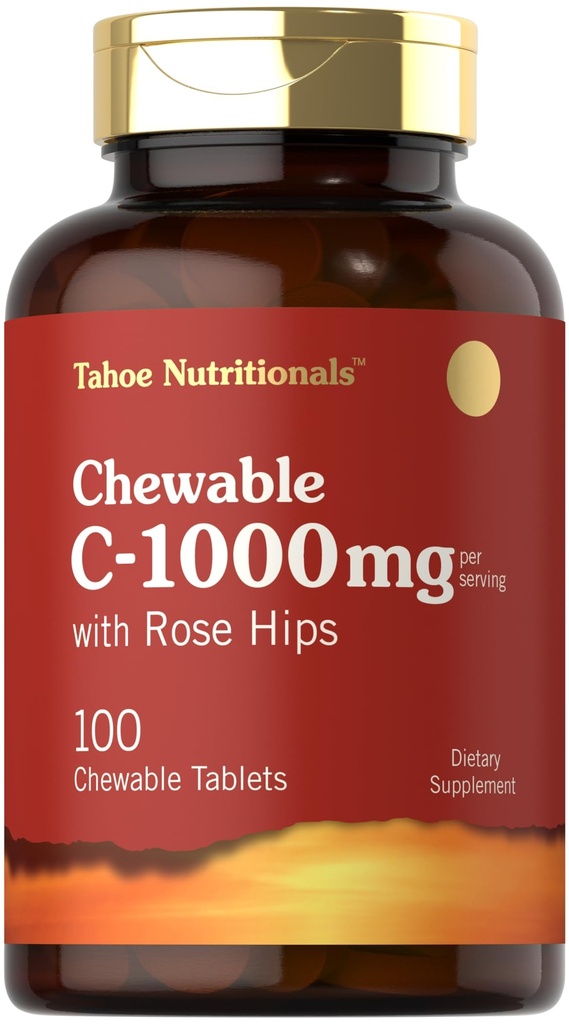 カルリールビタミンC ケブル | 1000mg | 100錠 天然オレンジ風味 | ベジタリアン・非GMO・グルテンフリー対応商品 | タホ栄養