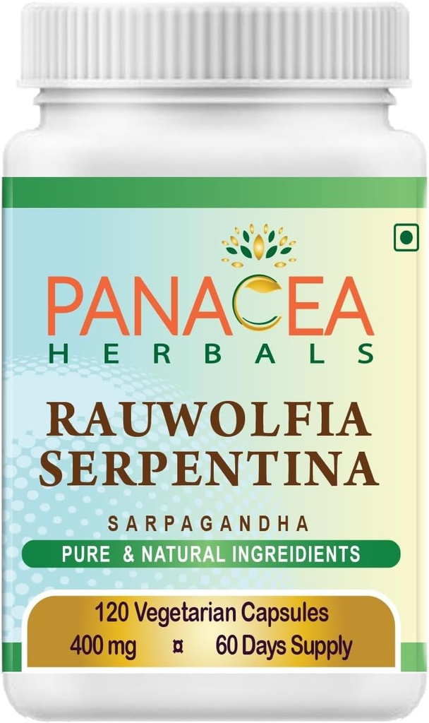 Panacea Herbals Rauwolfia Serpentinaカプセル(120カウント400mgベジーキャップ) Sarpagandha Vati、インドのSnakerootサプリメント