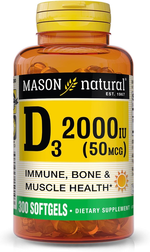 MASONの自然なビタミンD3 2,000 IUの超強さ、サポート骨密度、強さ及び免疫の健康、300のSoftgels