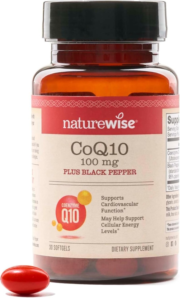 NatureWise CoQ10 100mg + ブラックペッパーSoftgels - 高吸収補酵素Q10 +ブラックペッパー - 心臓の健康のための抗酸化剤 + 細胞エネルギー - ビーガン、非GMO、グルテンフリー - 30カウント[30日の供給]