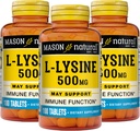 MASON NATURAL L-Lysine 500 mg with Calcium - Improved Immune Function, Enhanced Nutrient Absorption, Essential Amino Acid, 100 Tablets (Pack of 3)