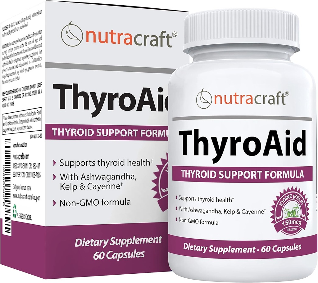ThyroAid #1甲状腺サポートサプリメント | ヨウ素(ケルプ)、アシュワガンダ、Lチロシン、その他 | サポート甲状腺の健康とエネルギーレベル | 60カプセル