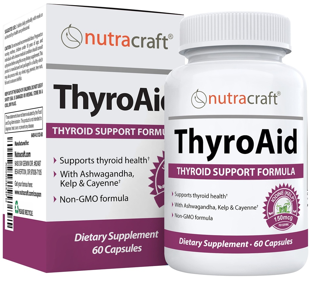 ThyroAid #1甲状腺サポートサプリメント | ヨウ素(ケルプ)、アシュワガンダ、Lチロシン、その他 | サポート甲状腺の健康とエネルギーレベル | 60カプセル