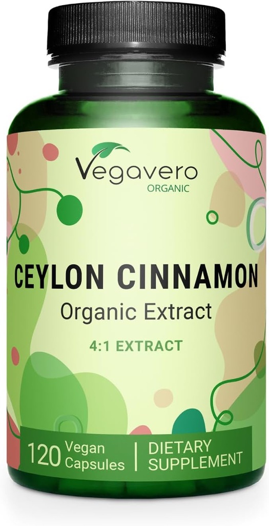 Vegavero Organic Ceylon Cinnamon | 2000mg | USDA 認定 | 人工添加物 | 4ヶ月の供給 | ラボテスト済み, 非GMO | 120 カプセル | ビーガン