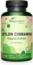 Vegavero Organic Ceylon Cinnamon | 2000mg | USDA 認定 | 人工添加物 | 4ヶ月の供給 | ラボテスト済み, 非GMO | 120 カプセル | ビーガン