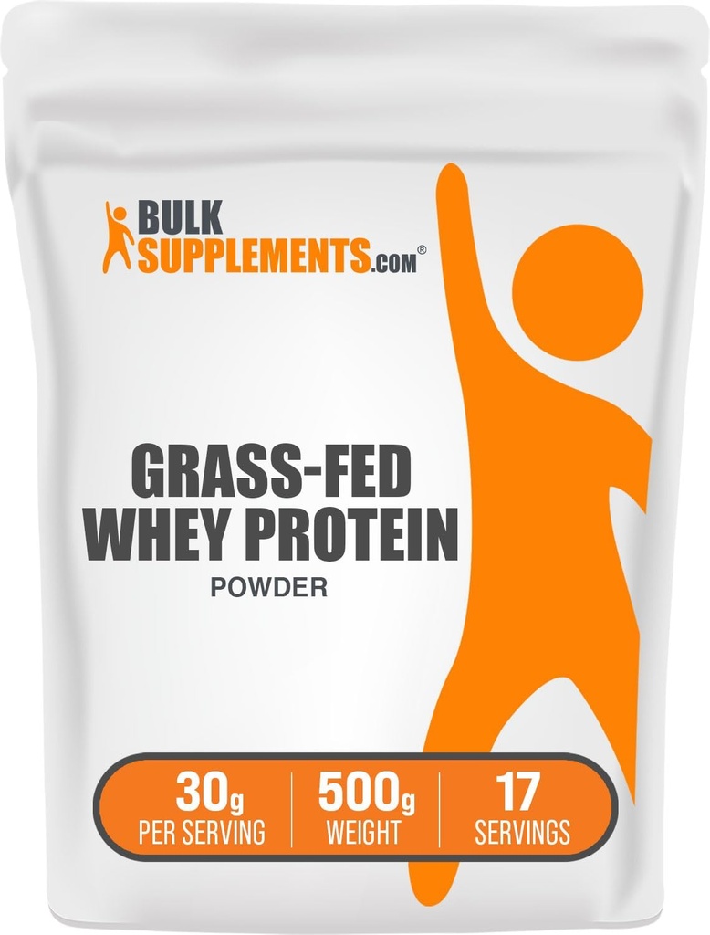 BulkSupplements.com Grass Fed Whey Protein Powder - Whey Protein Concentrate Powder - Unflavored & Gluten Free, 30g per Serving, 500g (1.1 lbs) (Pack of 1)