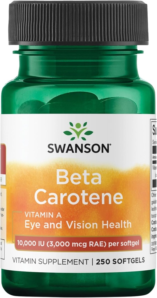 Swanson Beta-Carotene - ビタミンAサプリメント免疫健康、目と皮膚の健康 - ナチュラルウェルネスフォーミュラ - (250 Softgels、3000mcg 各)