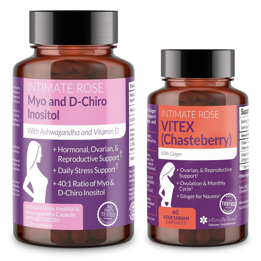 バラの女性のホルモンバランスバンドルを刺激します。 – Myo-Inositol & D-Chiro Inositol + Vitex Chasteberry – 生殖健康 & 月経サポートサプリメント