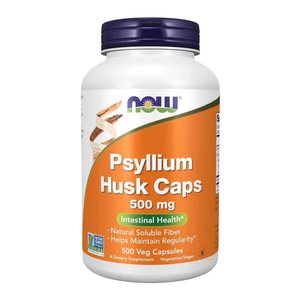 NOW Foodsは、Psyllium Husk Caps 500mg、非GMOプロジェクト検証済み、天然溶性繊維、腸の健康*、500ベジカプセルを補います