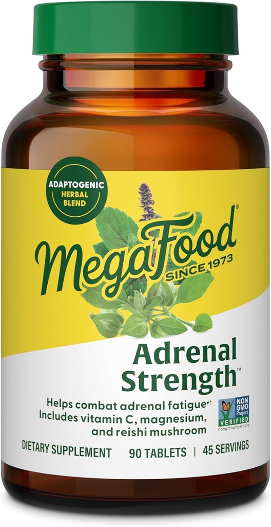 MegaFood Adrenalの強さ - アシュワガンダ、ビタミンC、マグネシウムGlycinate、聖バジル、アストラガルス - コルチゾールレベルを削減 - ベジタリアン - 90錠(45サービング)