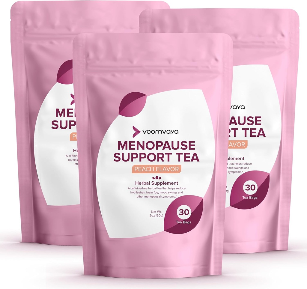 VoomVayaは、Menopauseサポートティー3パックバンドルで20%を保存 - 女性のw /レッドクローバー&ブラックコホッシュのための自然な更年期リリーフ - ナイトスウェット&ホットフラッシュリリーフ - ピーチフレーバー - 90ティーバッグ