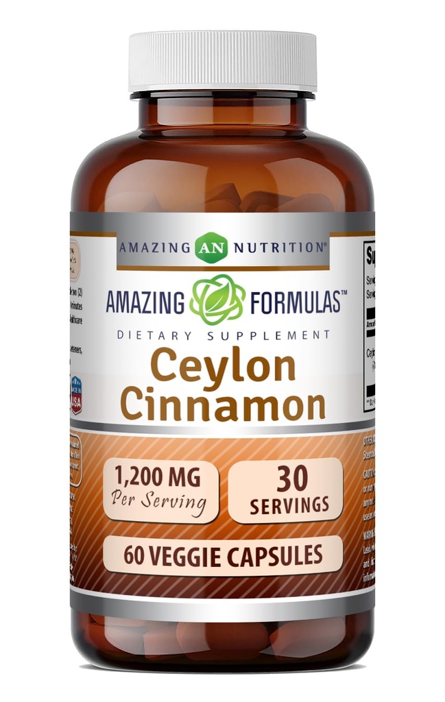 アメイジングフォーミュラ セイロン シナモン 1200 Mg サプリメント | ベジタリアンカプセル | ノンGMO | グルテンフリー | アメリカ製(1パック | 60カウント)