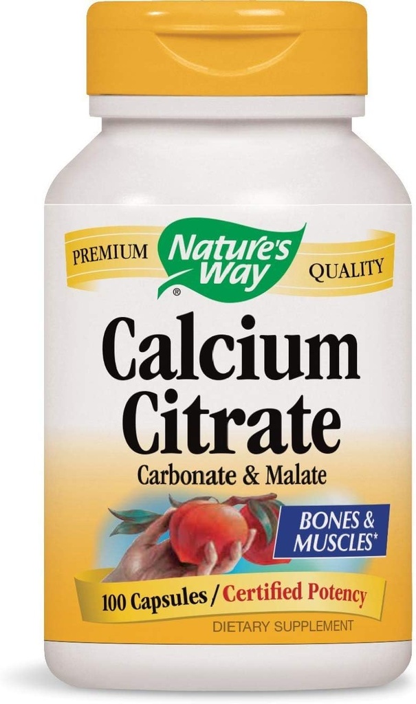 Natures Way Calcium のクエン酸塩、炭酸塩および Malate のサービング、100 カプセルごとの 1000。 2本のびんのパック