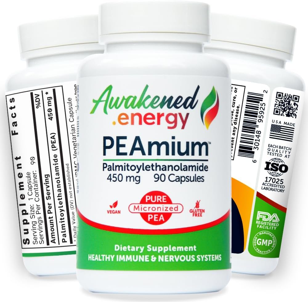 Palmitoylethanolamide 450mgの慰めの動機のNervesの認知及び免疫サポート- Micronizedの高い吸収-すべての自然なPea -米国は作りました-添加物無しか沈殿物– 90のビーガン カプセルの補足