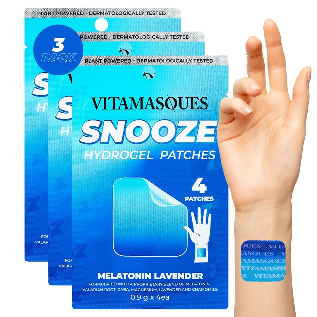 Vitamasques 大人のための睡眠パッチ, SnoozeMeウェルネスハイドロゲルパッチ (3-パック) - Lavenderで眠る, Melatonin, & Valerian Root - Cruelty-Free, 韓国スキンケア睡眠パッチ