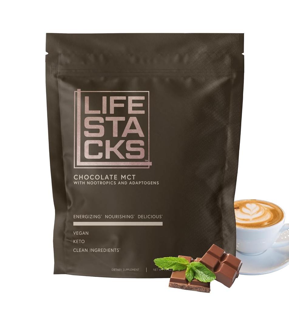 LIFESTACKSはエネルギーのためのチョコレートコーヒー クリームを焦点を合わせます- MCTの粉+Nootropics +添加物-ジッターかクラッシュなしで生産性を後押しして下さい- Keto、ビーガン、タウリン、Lチロシン、Rhodiolaと0砂糖-