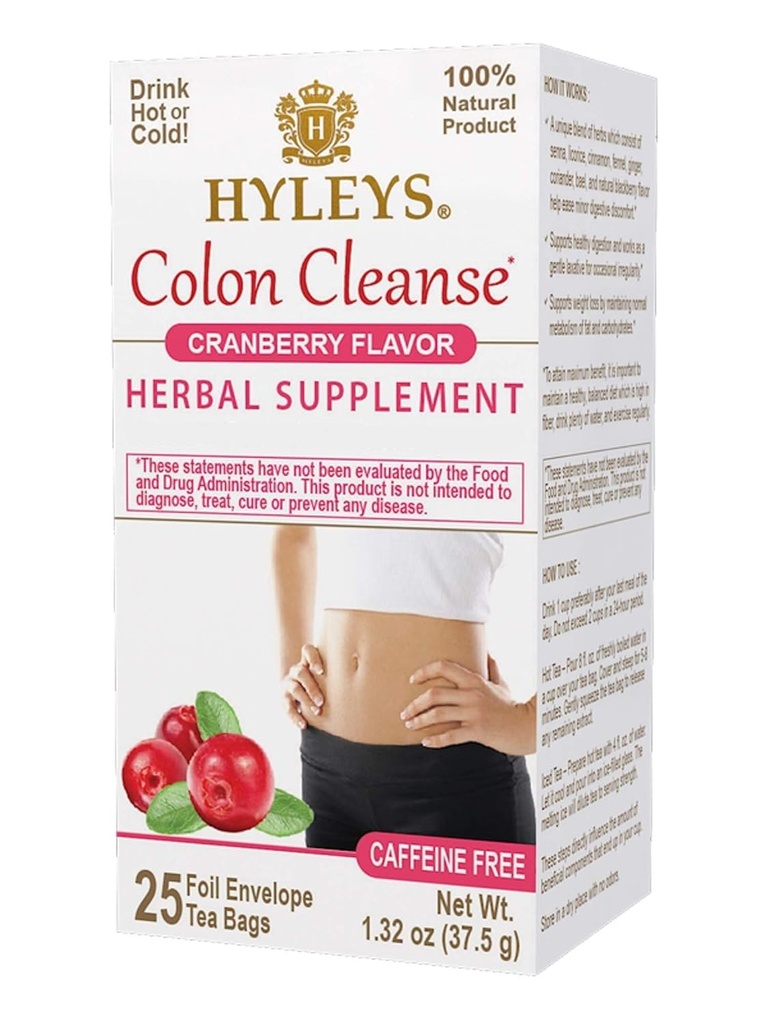 Hyleysのコロンの清潔な茶クランベリーの味- 25のティー・バッグ(12のパック- 300のティー・バッグの合計)