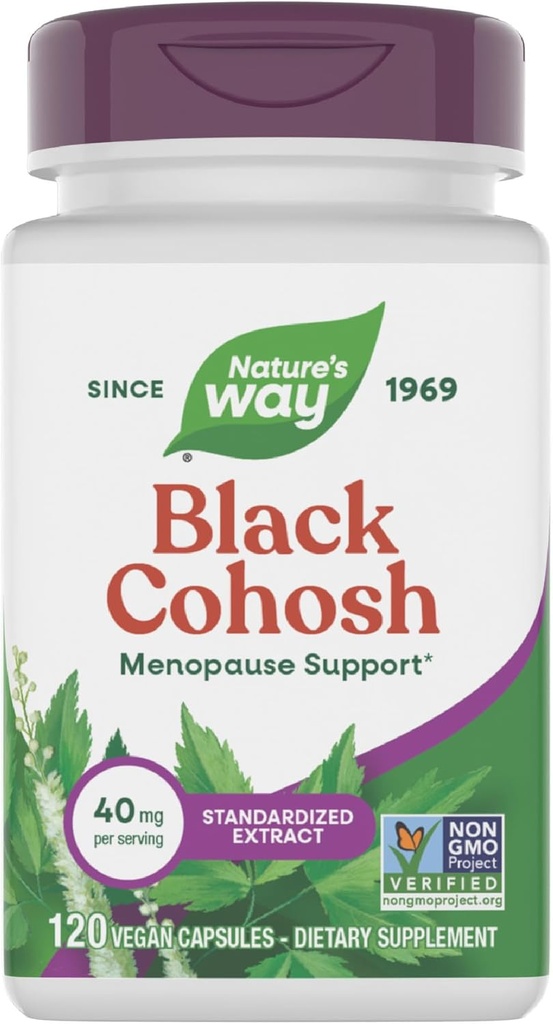 Nature's Way Premium Black Cohosh, Menopause Support for Women*, 40 mg per serving, 120 Vegan Capsules