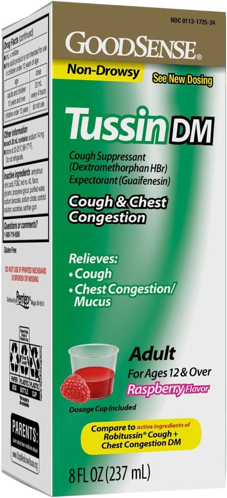GoodSense Tussin Cough Syrup DM、Raspberry Flavor、CoughとChest Congestion、Sides Mucus、8 Fl Ozの効果的な救済