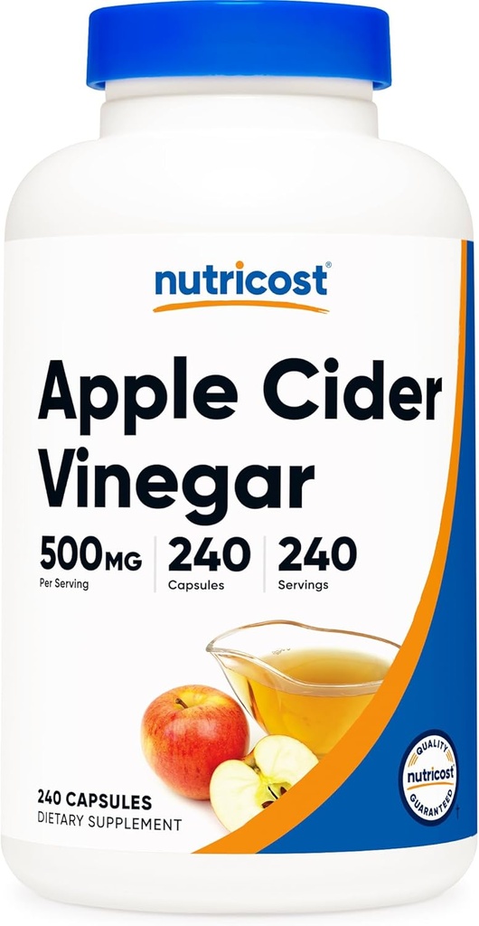 Nutricost Apple Cider Vinegar Capsules 500mg, 240 Vegetarian Capsules - Natural, Vegetarian, GMP, Non-GMO and Gluten Free