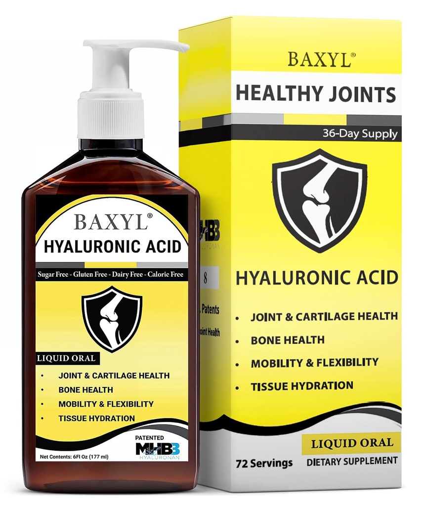 BAXYL® - ジョイントリリーフサプリメント用液体ヒアルロン酸(グルテンフリー、非GMO、特許取得済み経口MHB3) | 6 Oz, 36 日 供給