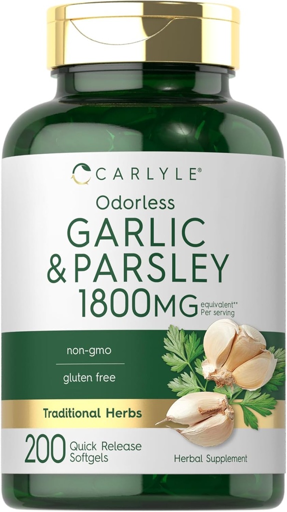 Carlyle Odorless Garlic & Parsley 1800mg | 200 Softgels | 非GMO、グルテンフリーサプリメント