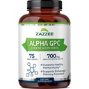 Zazzeeの余分強さのアルファGPCのコリン、サービングごとの700のmg、75のビーガン カプセル、100%の純粋な薬剤の等級、100%の菜食主義者、効力および純度、全性および非GMOのために標準化される