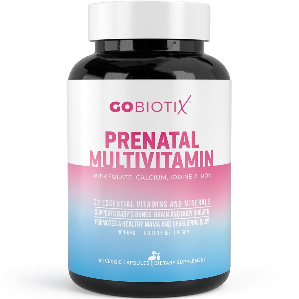 女性のためのGOBIOTIXプレナタルビタミン - 鉄、カルシウム、ビタミンD2、C、亜鉛、および妊娠中の葉酸 - 事前および産後のエッセンシャル - 非GMO - 90カプセル