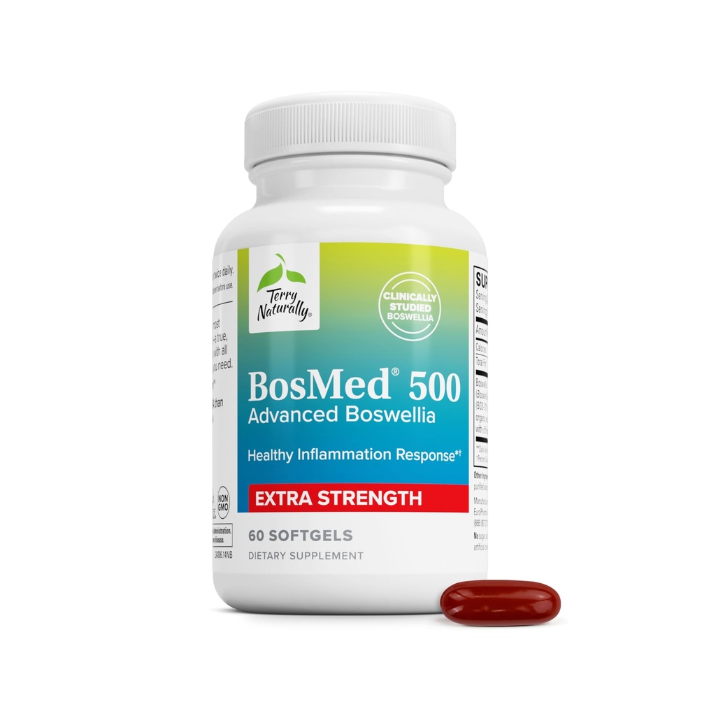 Terry Naturally BosMed 500 - Boswellia Serrata Extractサプリメント - 健康な肺のサポートのための栄養補助食品 - ハーブサプリメントフォーミュラ - 60 Softgels