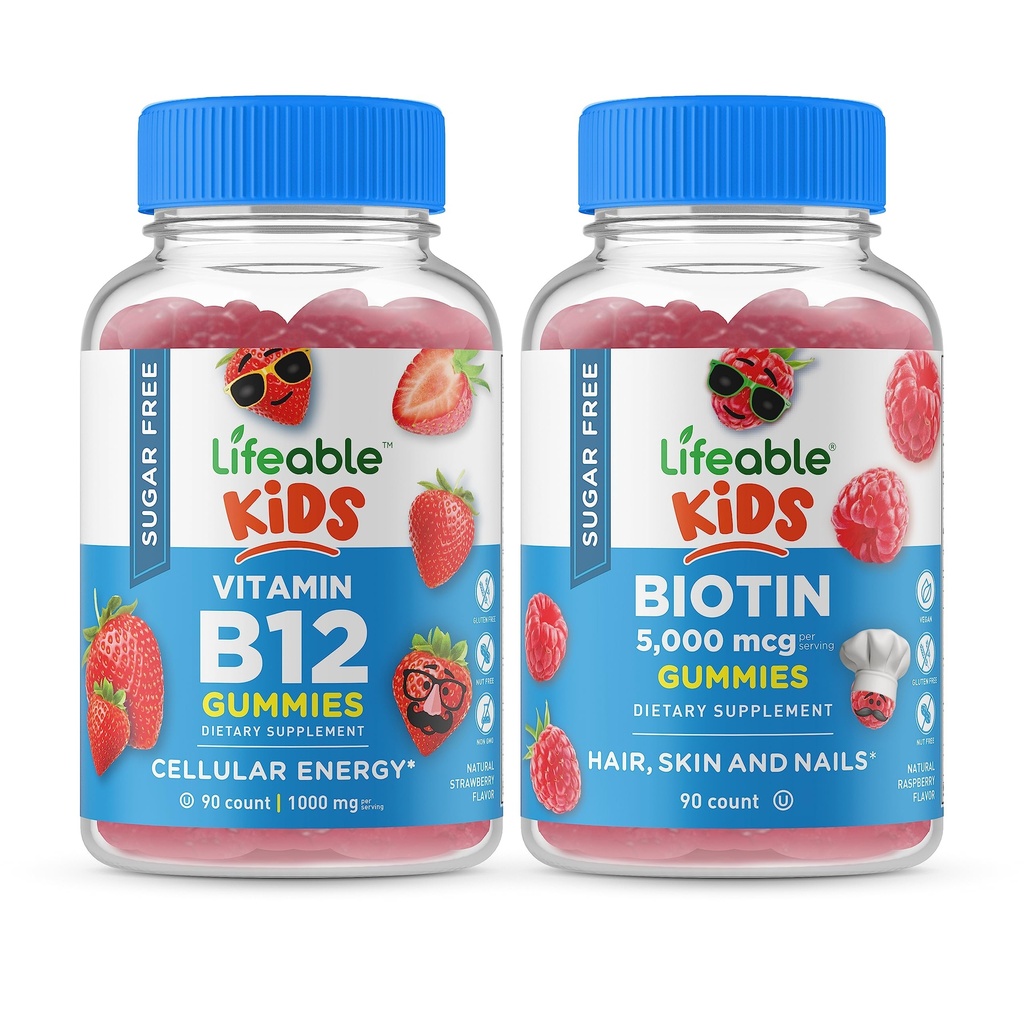 生計可能な砂糖の自由なビタミンB12の子供+ Preciotic繊維の子供、グミーズの束-偉大なTasting、ビタミンの補足、グルテンフリー、GMOは、チューイラを放します