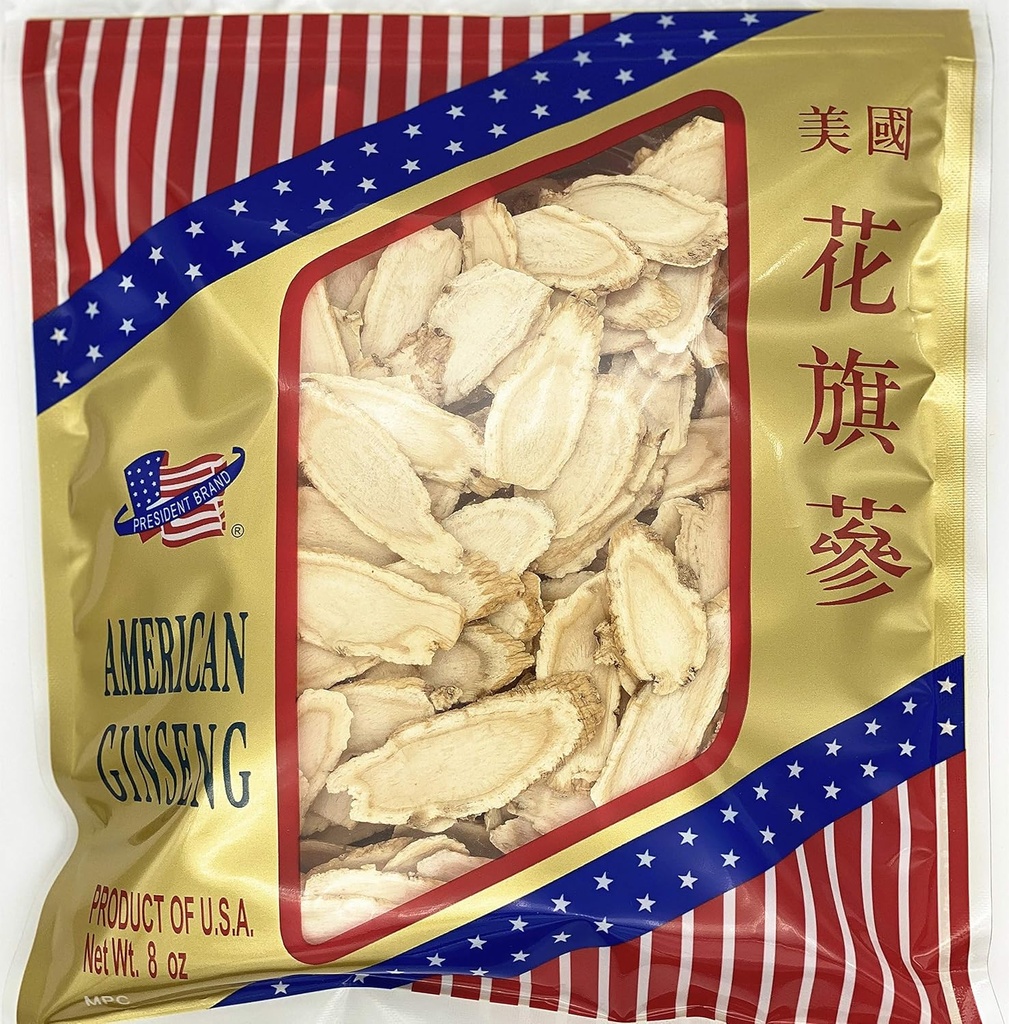 American Ginseng SKU#0168PB-XXL8-B |Wisconsin Ginseng Root |Culticate Ginseng Root|总统牌美国花旗参|總統牌美國花旗參|Nhân Sâm Mỹ |미국인삼|Jumbo Slice |8oz Bag 顶大参片 (XXLarge)
