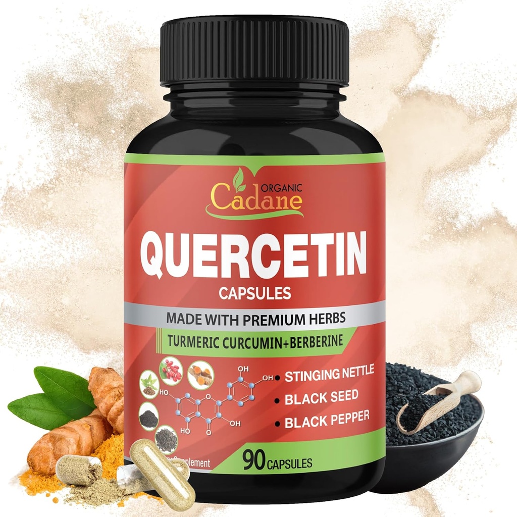 有機Cadaneのケルセチンのエキスのカプセル、90capsules、Quercetin、Turmeric Curcumin、Berberine、Nettleの黒い種の粉、黒いコショウとの3か月の供給。